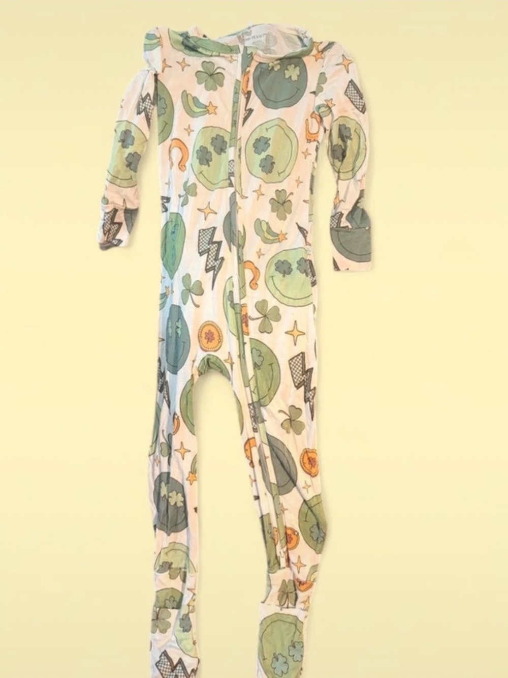 Posh Peanut Green Multi Clover Print Footed One-Piece